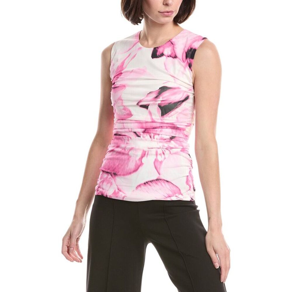 Kenneth Cole Womens  Floral Side Ruched Top, Pink